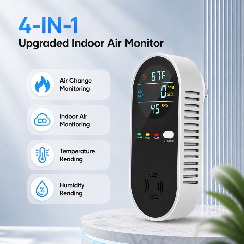 Co Detector Plug - 4'ü 1 arada LED Ekranlı Gaz